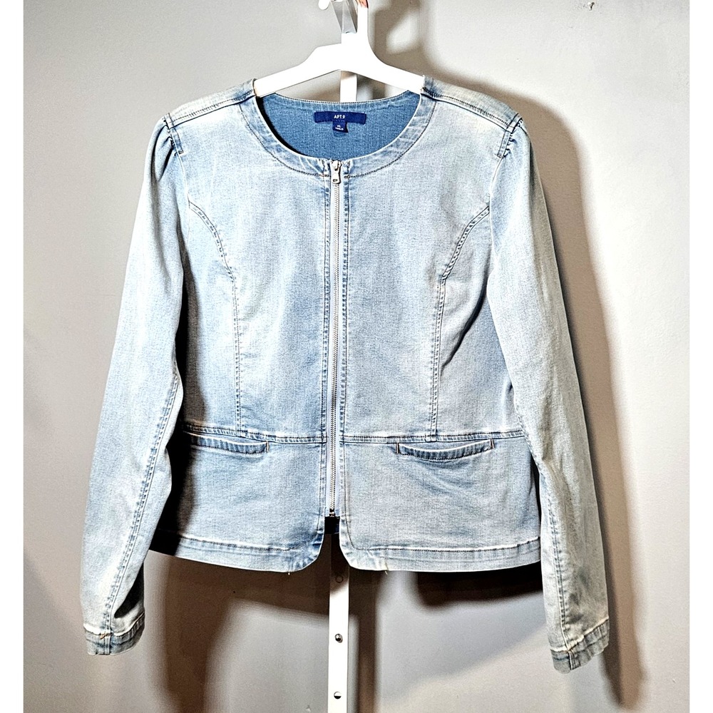 Apt 9 Women's XL Denim Unlined Jacket Round Neckline Light Wash Band Collar